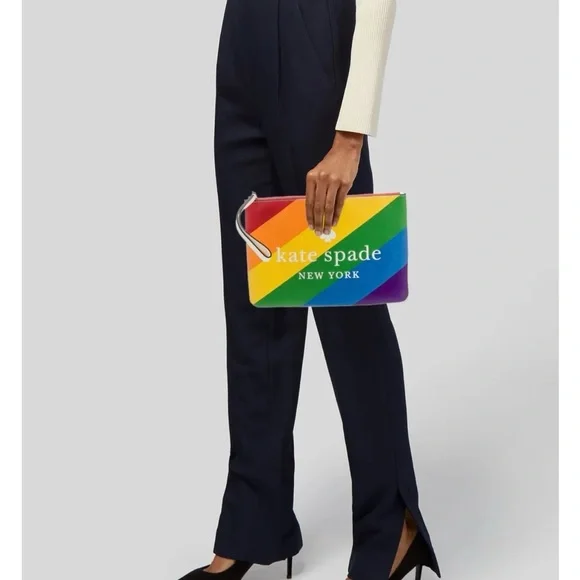 kate spade Rainbow Diagonal Stripe Zip Pouch wristlet - Picture 2 of 5